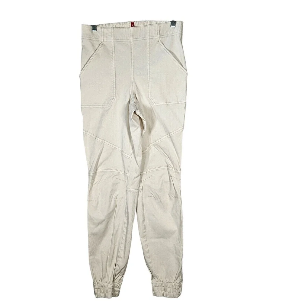 SPANX Jeans Women's M 28x29.5 Stretch Twill Cargo‎ Ivory Pockets Hem Zip Joggers